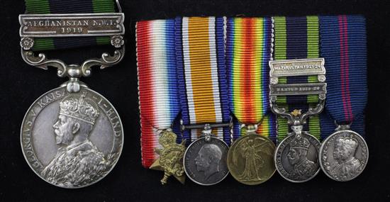 An Indian General Service medal with Afghanistan N.W.F 1919 clasp to Pte Wells, Royal Sussex Regt. and a miniatures group